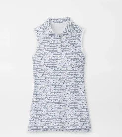 New Peter Millar Banded Sport Mesh Birdie Print Sleeveless Button Polo White