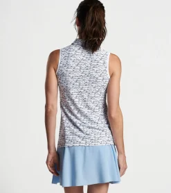 New Peter Millar Banded Sport Mesh Birdie Print Sleeveless Button Polo White