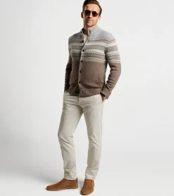 New Peter Millar Brunhall Full-Button Fair Isle Cardigan JUTE