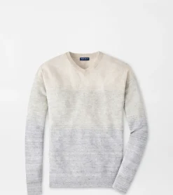 New Peter Millar Camden High V Striped Sweater British Grey