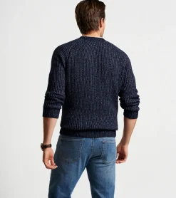 New Peter Millar Eklund Saddle Shoulder Crew Navy