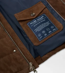 New Peter Millar Excursionist Flex Suede Hooded Bomber Espresso