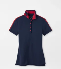New Peter Millar Hicks Stripe Collar Sport Polo NAVY/ROUGE