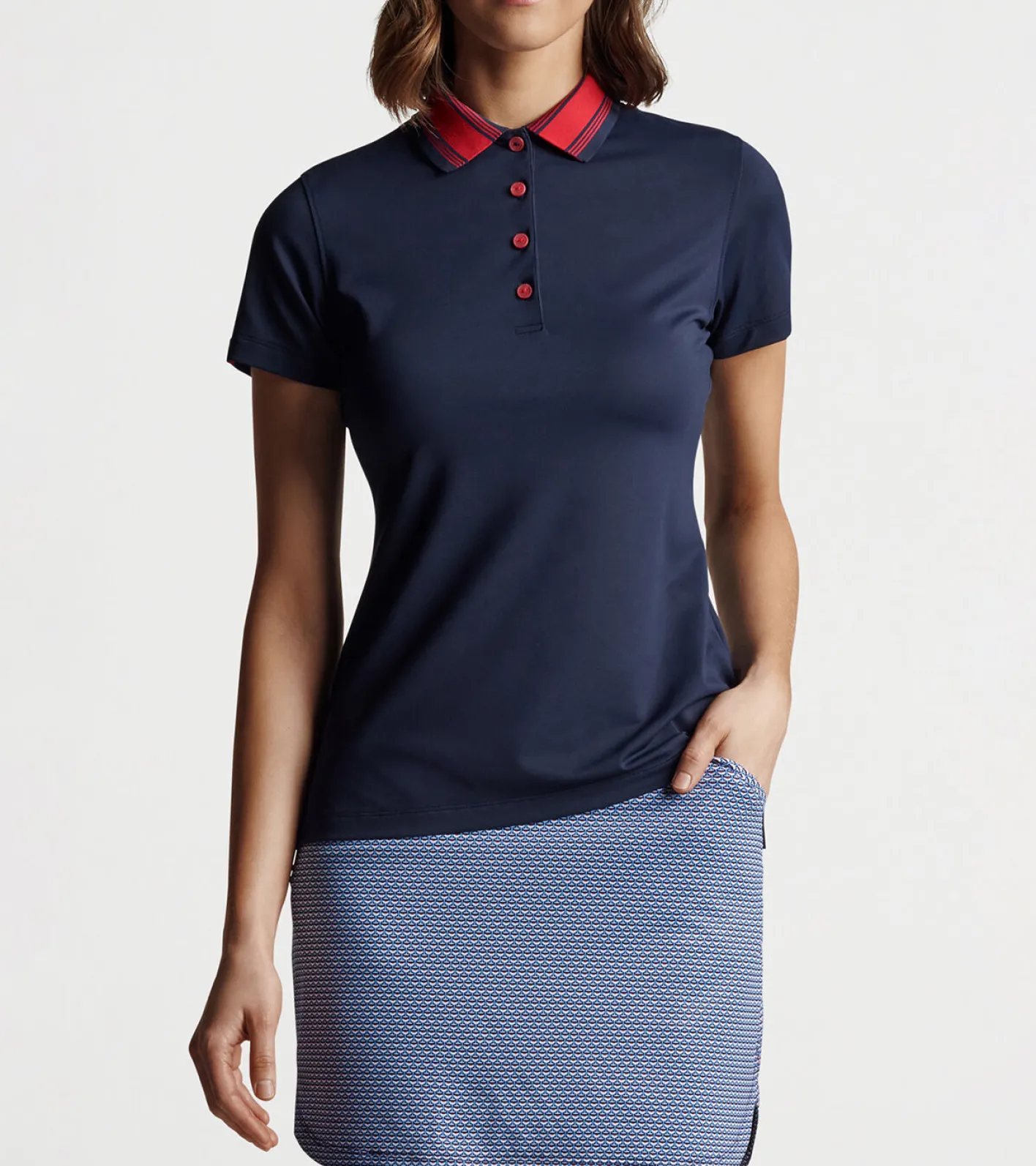 New Peter Millar Hicks Stripe Collar Sport Polo NAVY/ROUGE