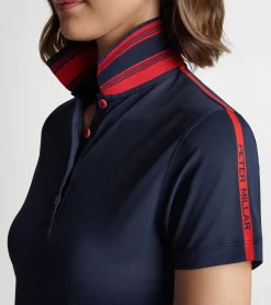 New Peter Millar Hicks Stripe Collar Sport Polo NAVY/ROUGE