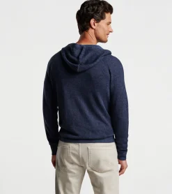 New Peter Millar Holden Quarter-Zip Hoodie Sweater Navy