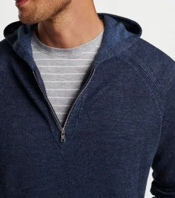New Peter Millar Holden Quarter-Zip Hoodie Sweater Navy