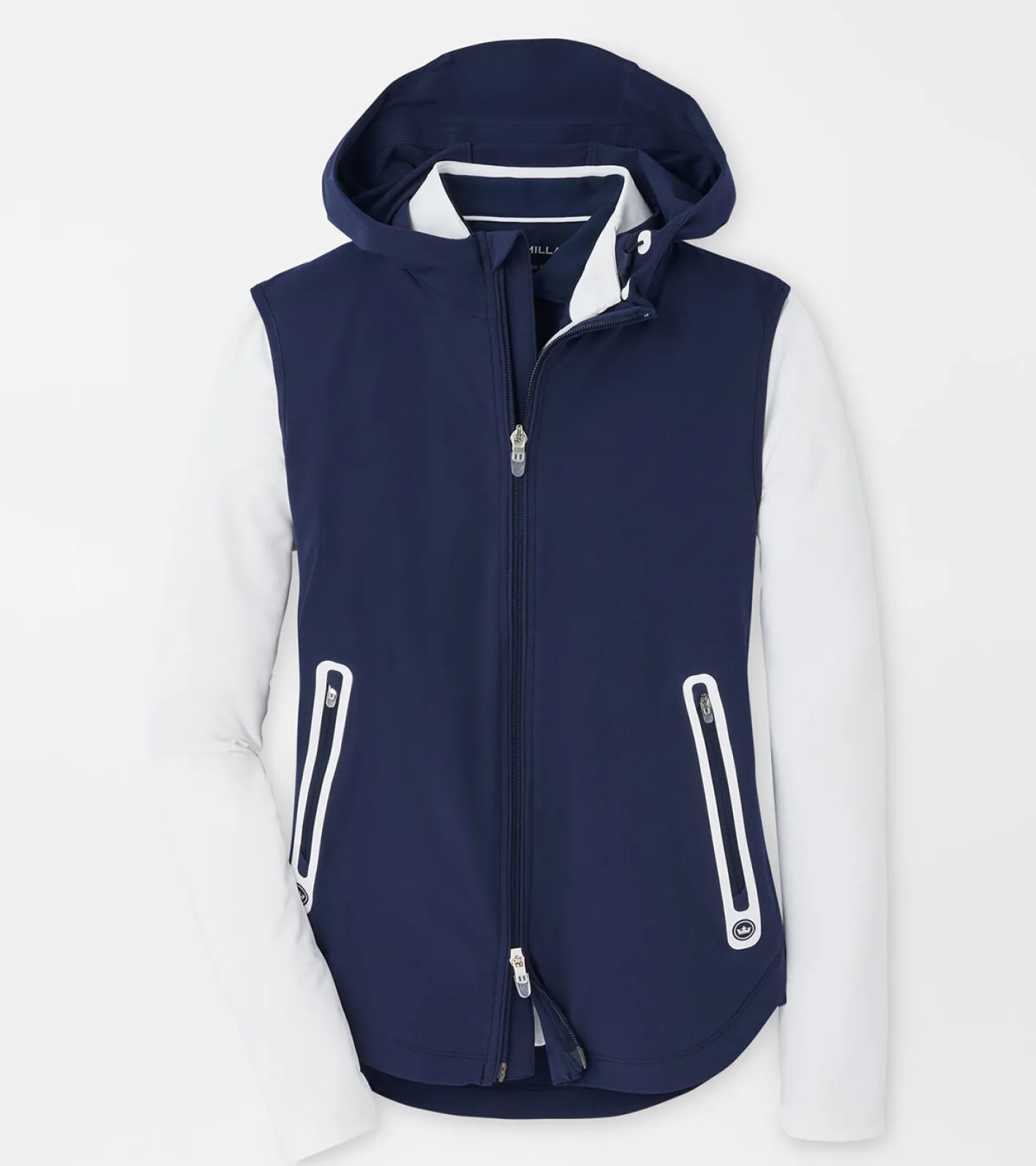 New Peter Millar Jameson Full-Zip Hooded Vest Navy