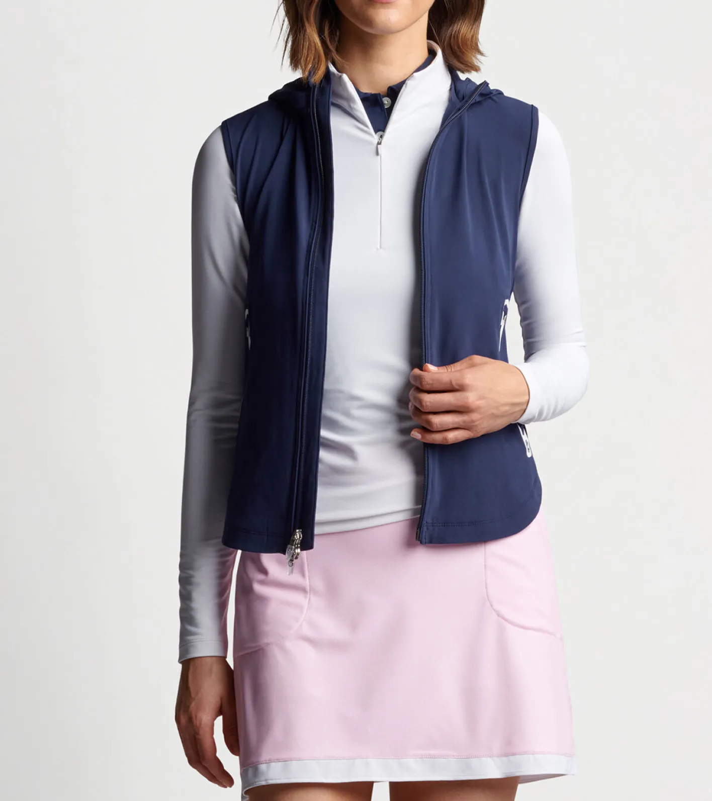 New Peter Millar Jameson Full-Zip Hooded Vest Navy