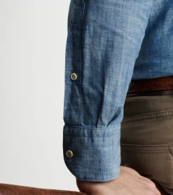 Outlet Peter Millar Japanese Selvedge Sport Shirt Light Chambray