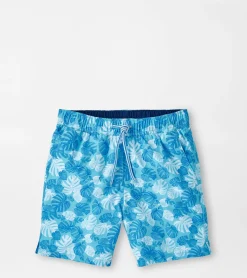 Outlet Peter Millar Linework Monstera Youth Swim Trunk Seasalt