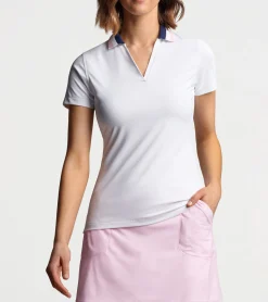 Sale Peter Millar Louise Eyelet Collar Drop-V Polo White