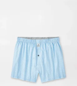 Best Peter Millar Nebraska Printed Gingham Check Stretch Jersey Boxer Cottage Blue
