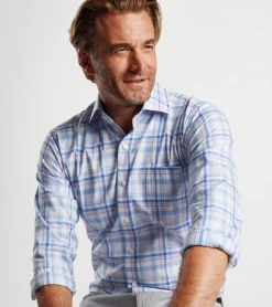Fashion Peter Millar Payson Cotton-Stretch Sport Shirt Cottage Blue