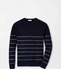 New Peter Millar Sampson Striped Crewneck Sweater Navy
