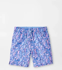 Discount Peter Millar Seahorse Paisley Youth Swim Trunk MARITIME