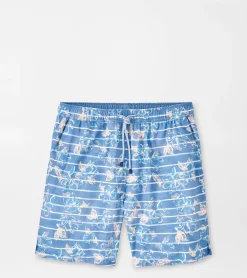 Fashion Peter Millar Surf's Up Striped Swim Trunk Blue Surf