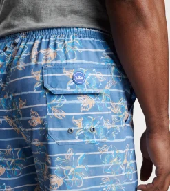 Fashion Peter Millar Surf's Up Striped Swim Trunk Blue Surf