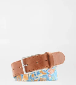 New Peter Millar Tiki Time Printed Belt ORANGE SLICE