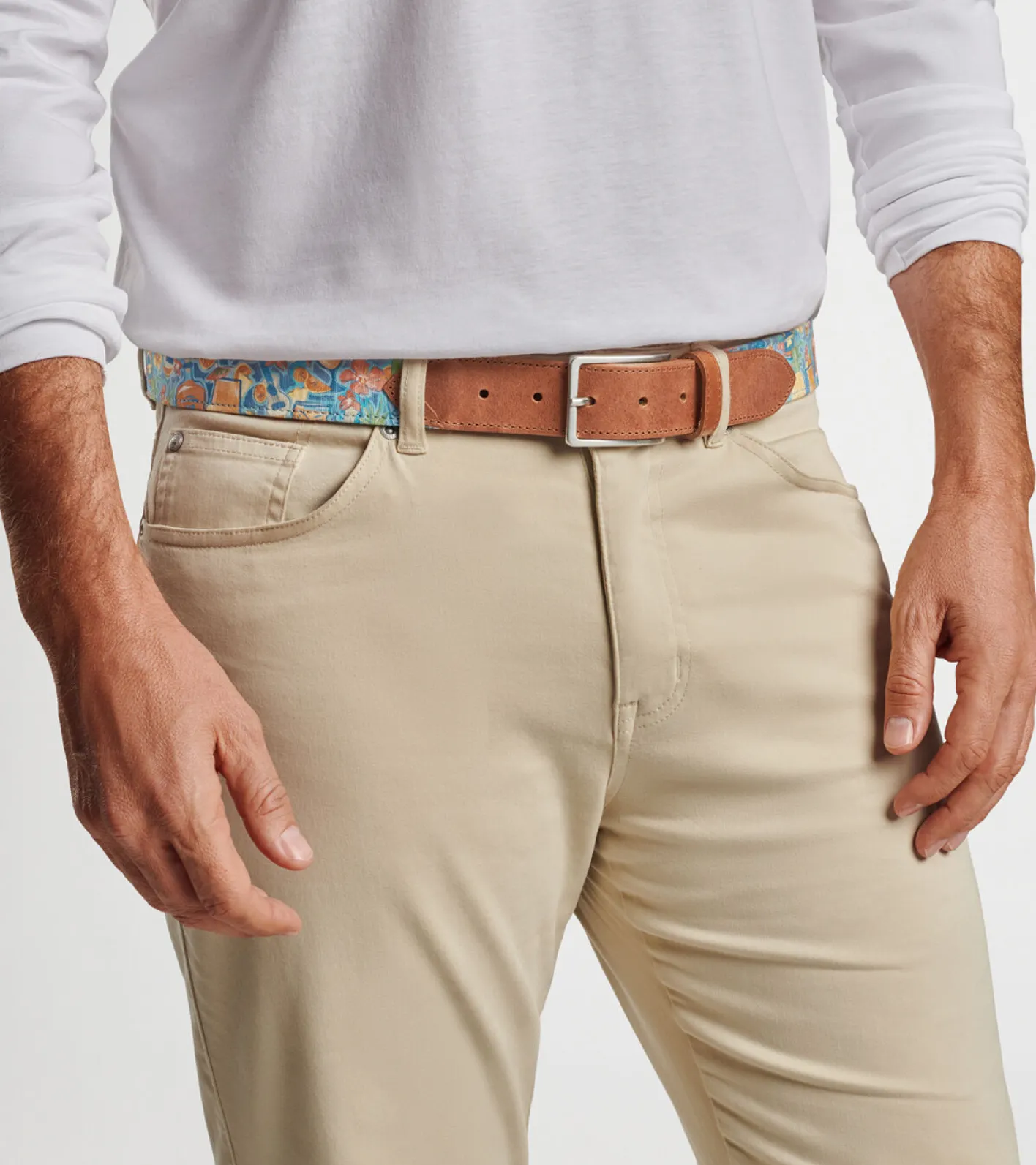 New Peter Millar Tiki Time Printed Belt ORANGE SLICE