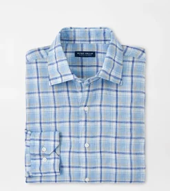 Discount Peter Millar Woodlawn Linen Sport Shirt Blue Frost